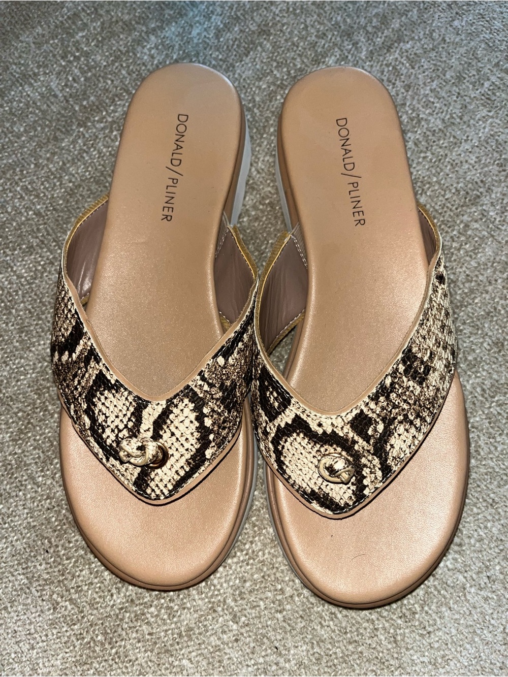 Donald J. Pliner Nude and Brown Snake-Print Thong Sandals
